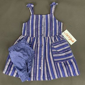 NWT 12 MO Cat & Jack Blue and Shinny Copper Striped Sundress